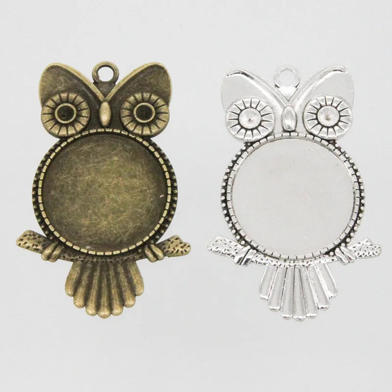 AA01351 Vintage Customized Jewelry Making Pendant Antique Plated Dainty Letter Engravable Metal Owl Charms