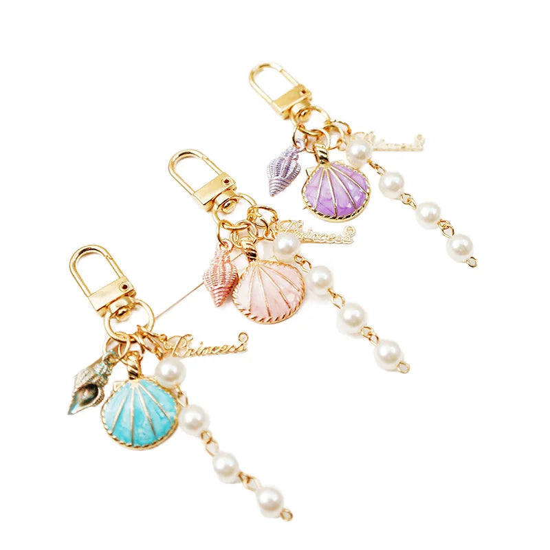 Wholesale Pearl Shell Conch Key Chains Metal Key Rings Holders Exquisite Charm Handbag Keychain Trinkets Car Key Chain