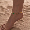 Trendy 18K Gold Plated Waterproof Colorful Zircon Geometric Tassel Stainless Steel Anklet for Summer