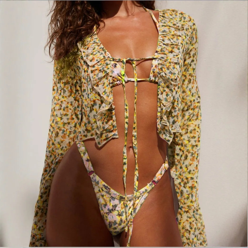 Guangzhou Auyan Women's Multi-Piece Split Swimwear Set New Floral Triangle Crystal Bikini Swimwear