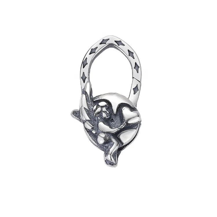 Oxidized Sterling Silver Funny Charm Holder Clasp Girl With Balloon Decorative Lobster Clasp Lock Findings