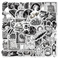 50 Pcs Black and White Retro Items PVC Waterproof Stickers for Skateboard Laptop Pencil Case Refrigerator Table and Books