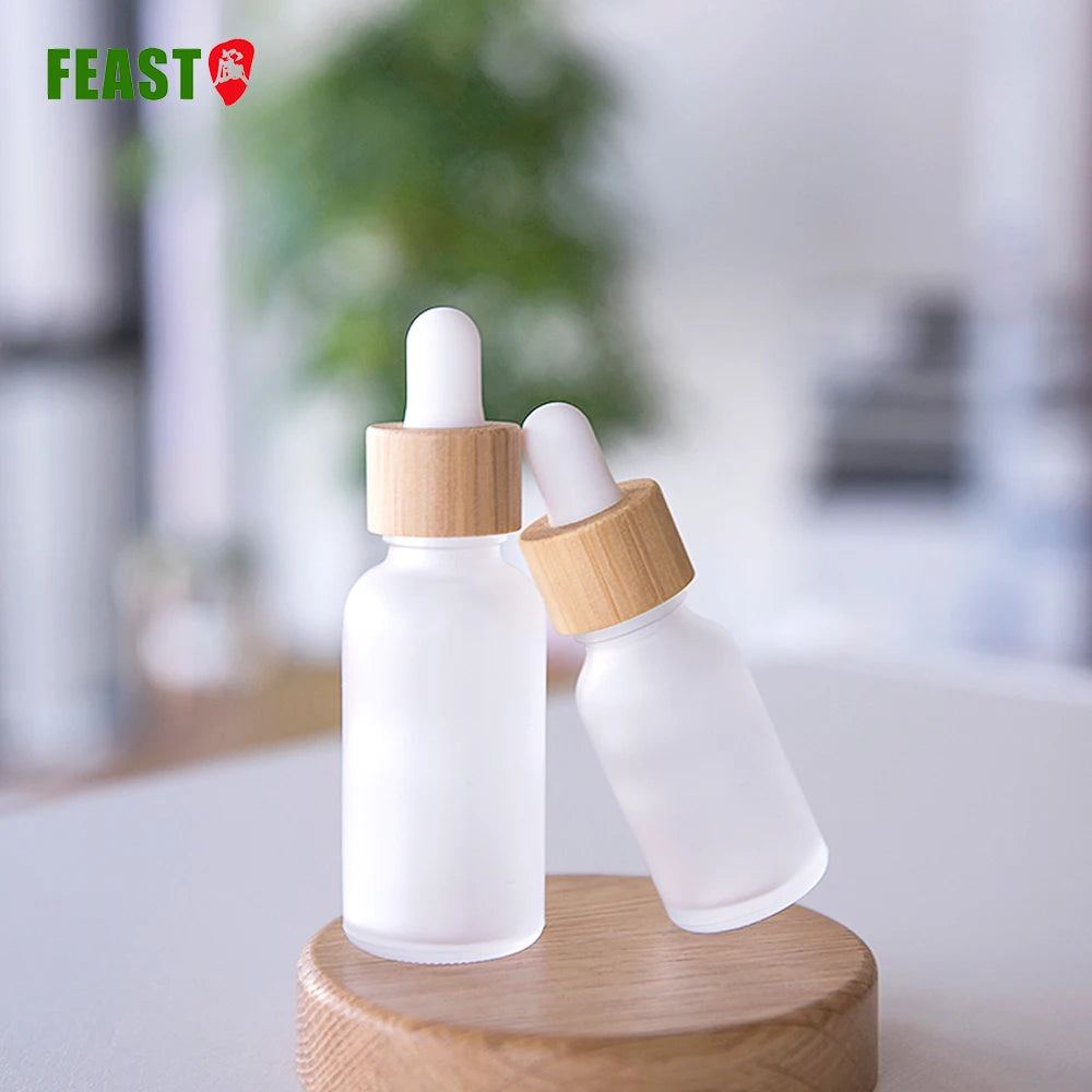 15ml 30ml 50ml 100ml Frost Glass Dropper Bottles for Essential Oil With Bamboo Wood Lid