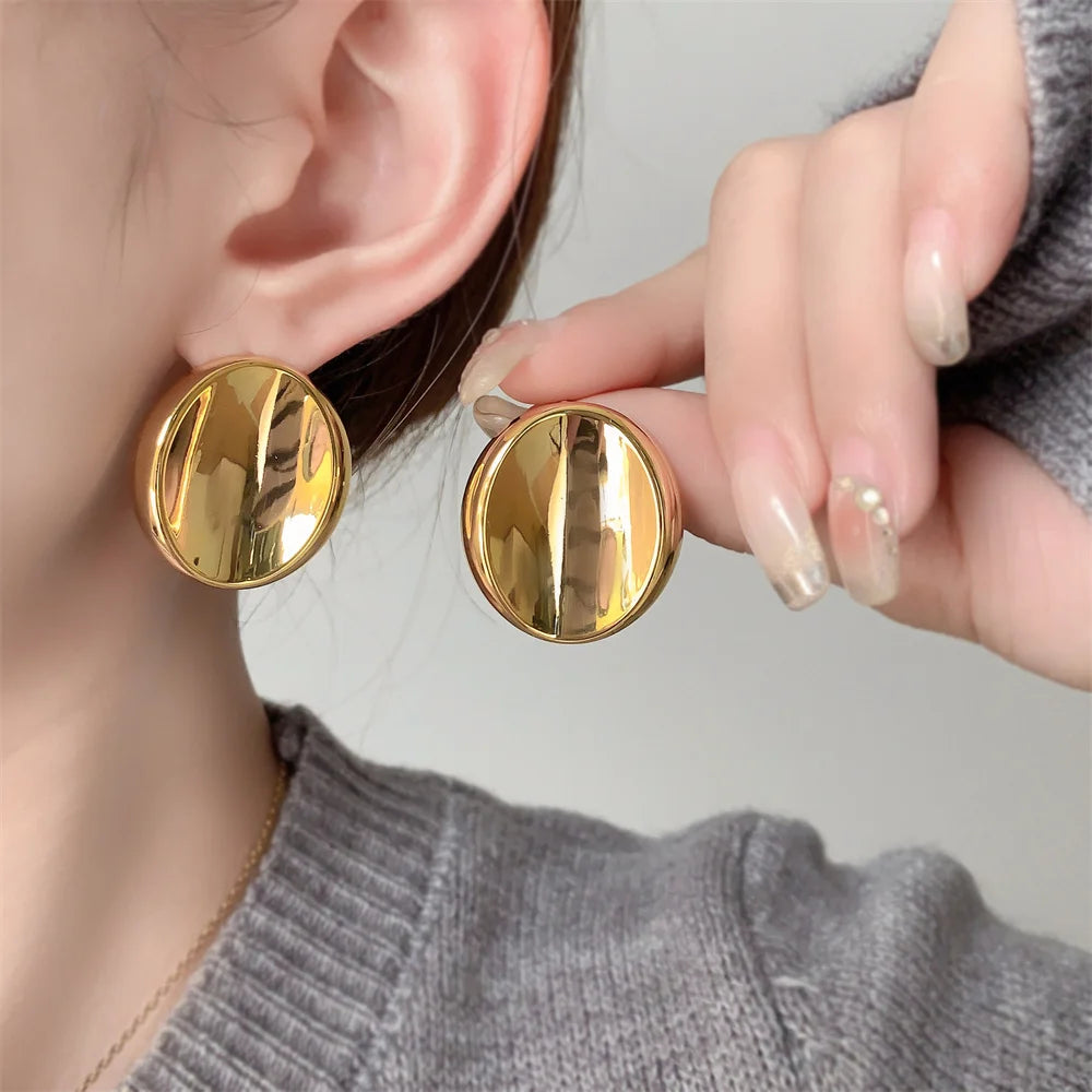 Stainless Steel Smooth Surface Oval Stud Earrings for Women Trendy Wholesale Ladies Waterproof Ear Accessories Fashion Jewellery
