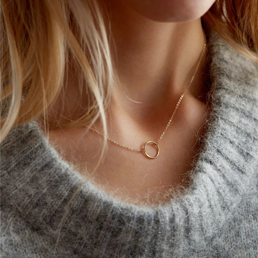 Waterpro Jewelry 18K Gold Plated Dainty Stainless Steel Circle Necklace Layering Chain Choker Statement Necklace  Women