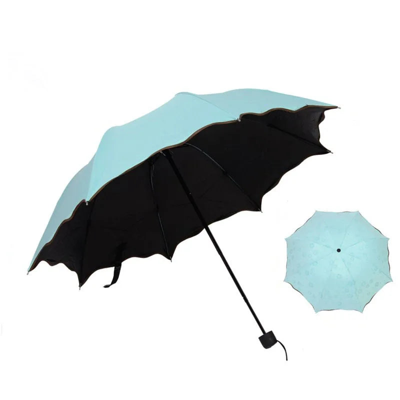 19 Inch Flowering Contact Water Polyester Anti UV Rainy Sunscreen Sun Parasol Classic 3-Folding Sun Umbrella