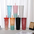 2025 New Shell Resuble 24oz Plastic Coffee Tumbler with Lid and Straw Double-walled Beer Cups clear and White