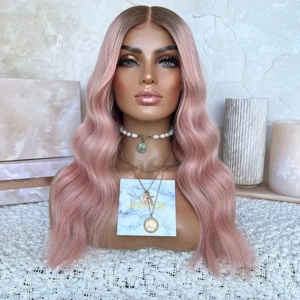 Freedom Quality Ombre Pink Color Body Wave Wig Virgin European Cuticle Aligned Hair HD Transparent Lace Front Wigs for Women
