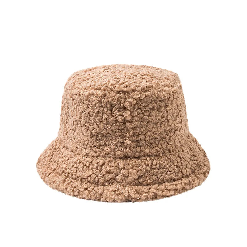 Quick Shipping Stock Solid Color Fashion Adjustable Fluffy Bucket Hat Faux Fur Winter Bucket Hat Women