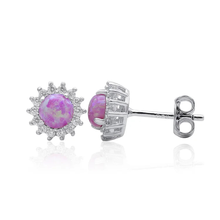 925 Sterling Silver Trendy Rhodium-Plated Pink Opal Stud Earrings for Weddings Anniversaries Parties Custom Jewelry for Gifts