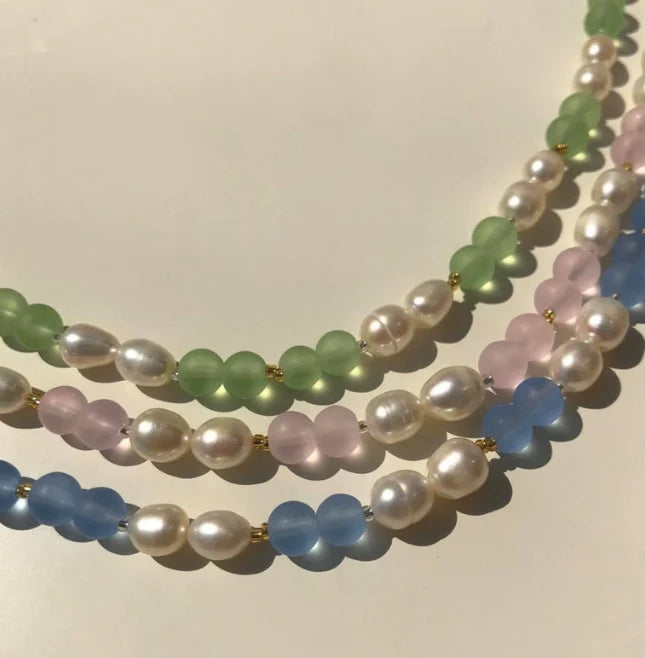 2025 New Arrival Fashion Jewelry Natural Stone Blue Crystal Necklace Baroque Natural Freshwater  Collar Chain Pearl Necklace