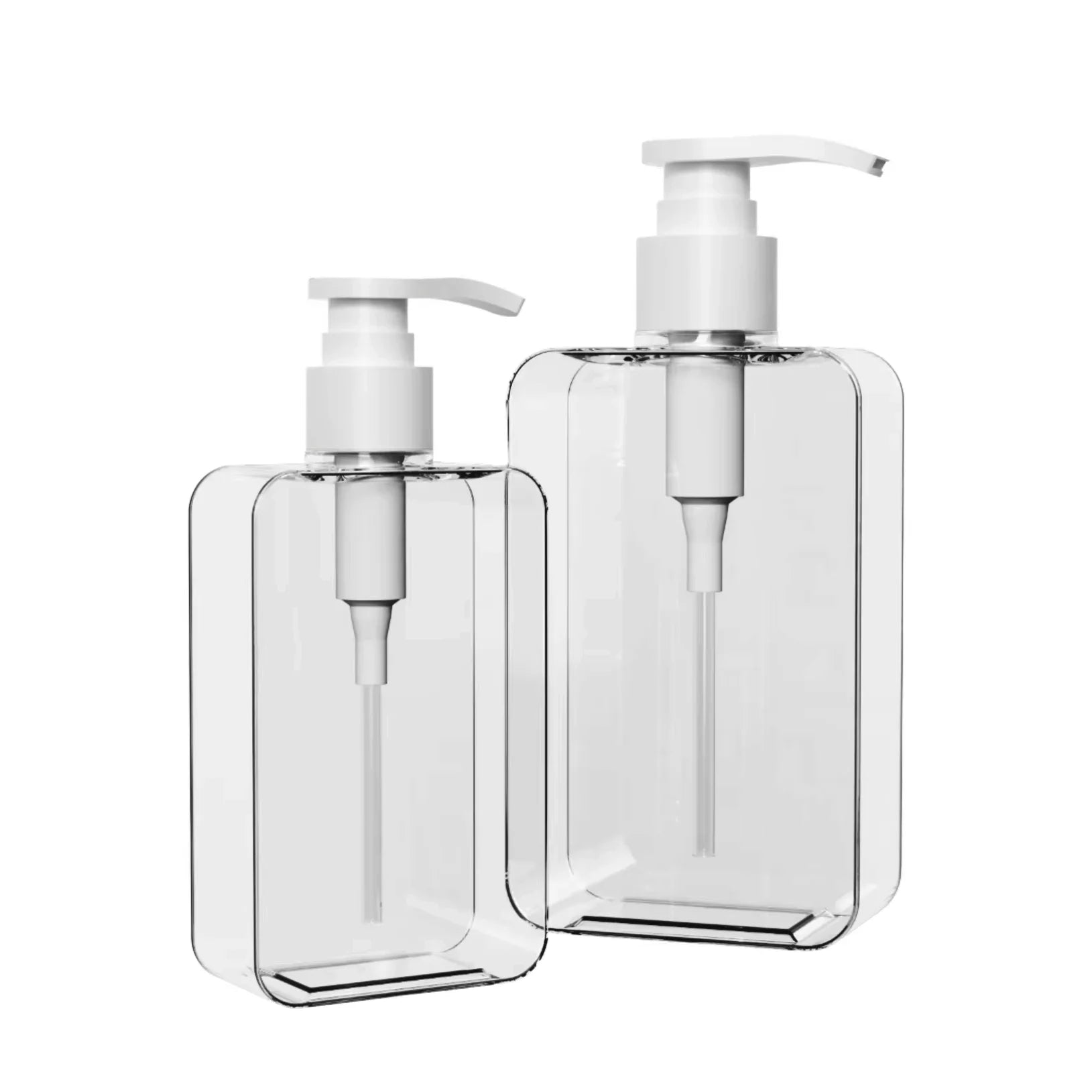 Luxury 200ml/300ml PETG Plastic for Clear Square Cosmetic Pump Bottles Empty Flat Body Wash Shampoo Lotion Bottle Custom Logo