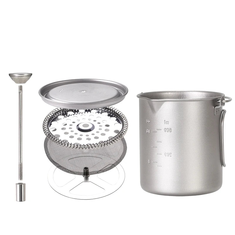 Camping Accessories Outdoor Camping Titanium Coffee Cup 750ml 25oz with French Press Device Filter Tea Mug Cooking Pot