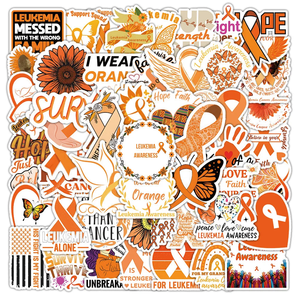 50PCS Orange Ribbon Inspirational Medical Fight for Leukemia Cancer Awareness Sticker