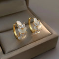 925 Silver Needle Korean Exquisite Rhinestone Flower Opal Stud Earrings Shiny Zircon Diamond Hoop Earring  Luxury Drop Earri