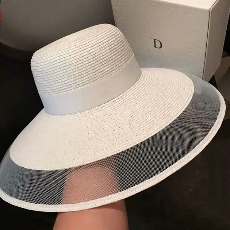 2023 Fashion Women Hat Mesh Paper Braid Stripped Bucket Sun Straw Hat for Women Beach Summer Spring Holiday Vacation