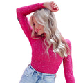 New European and American Women's Rose Hot Diamond Long Sleeve Tight Knnited Top