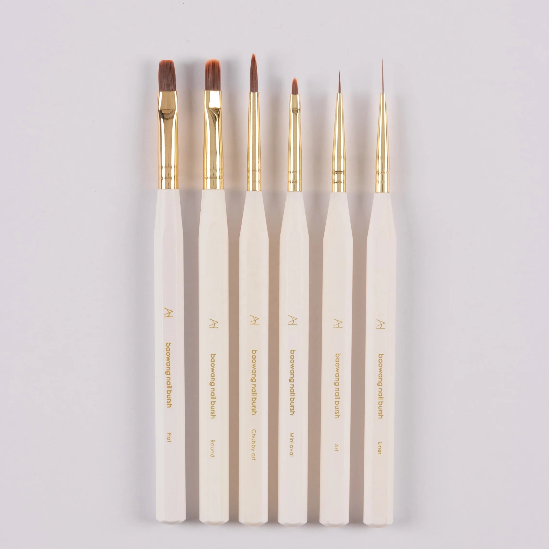 Baowang Matte White Wood Handle Custom Nail Art Brushes Set PVC Plastic Beauty Nail Painting Packaged Box BW4-3
