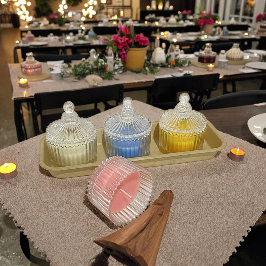 Yurt Candle Cup with Lid Aromatherapy Cup Handmade Soy Candle Cup European-style Glass Candle Jar Candy Jar