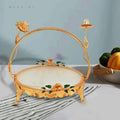 2026 New Arrived Qian Hu Luxury European Elegant Gold Metal Fruit Basket Snack Dessert Food Serving Trays Eco-Friendly Handle