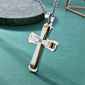 Punk Style Silver Plated Stainless Steel Religious Christian Jewelry Three-Layer Cross Diamond Inlay Pendant Link Anniversary
