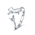 Cute 925 Sterling Silver Butterfly Tail Cat Adjustable Finger Rings Women