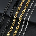 Hot-sale Curb Cuban Link Chain Chokers Basic Punk Stainless Steel Necklace for Men Women Vintage Black Gold Tone Solid Metal