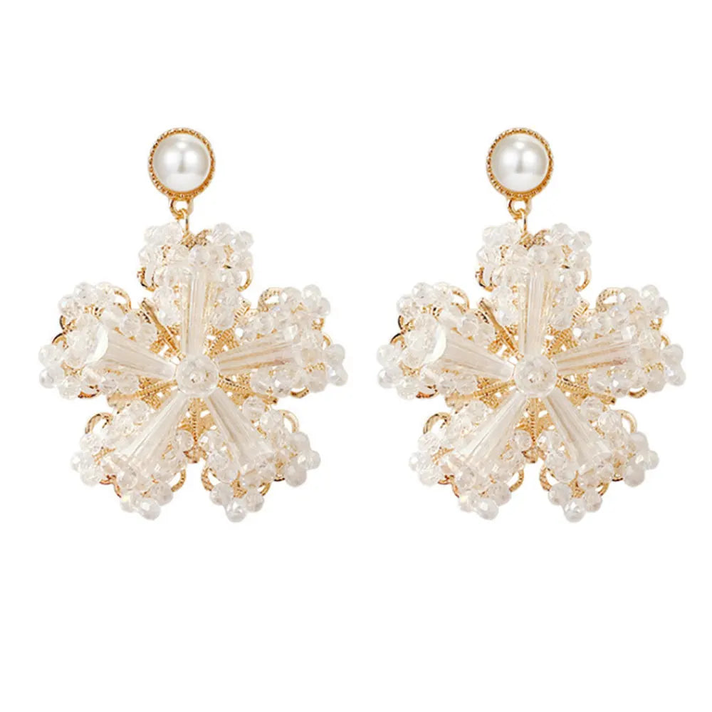 Korean Boho Brass Snowflake Flower Charm 925 Silver Pin Earrings Jewelry Women