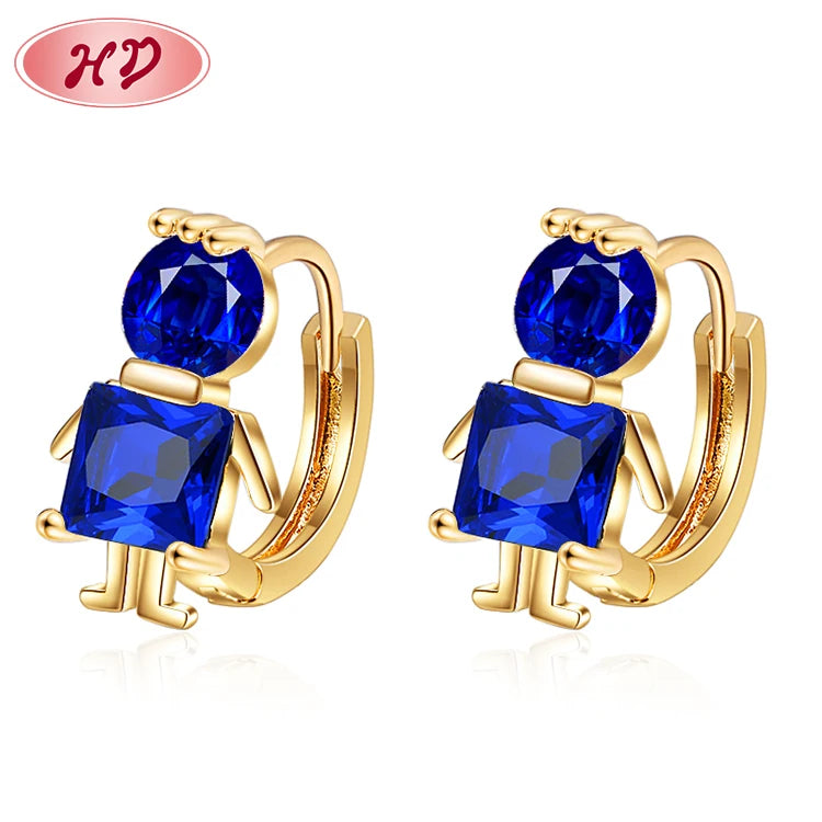 Wholesale Cute Doll Crystal Bule Zirconia 18K Gold Plated Women Earring Huggie Jewelry for Party