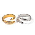 Wholesale Trending Geometric Open Design Zircon Ring Minimal Adjustable Couple Ring Stainless Steel Ring Jewelry