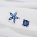 REETI 925 Sterling Silver Stud Earring Cubic Zirconia Flowers Asymmetry  Personality Fashion Jewelry