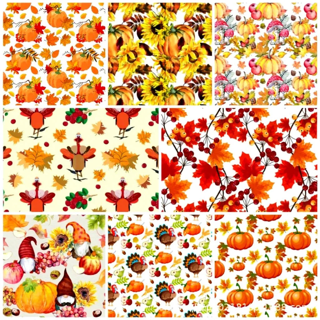 8Pcs Assorted Fall Fabric Bundles Maple Plaid Quilting Thanksgiving Fabric Squares Cloth Patchwork for DIY Craft Hand Sewing