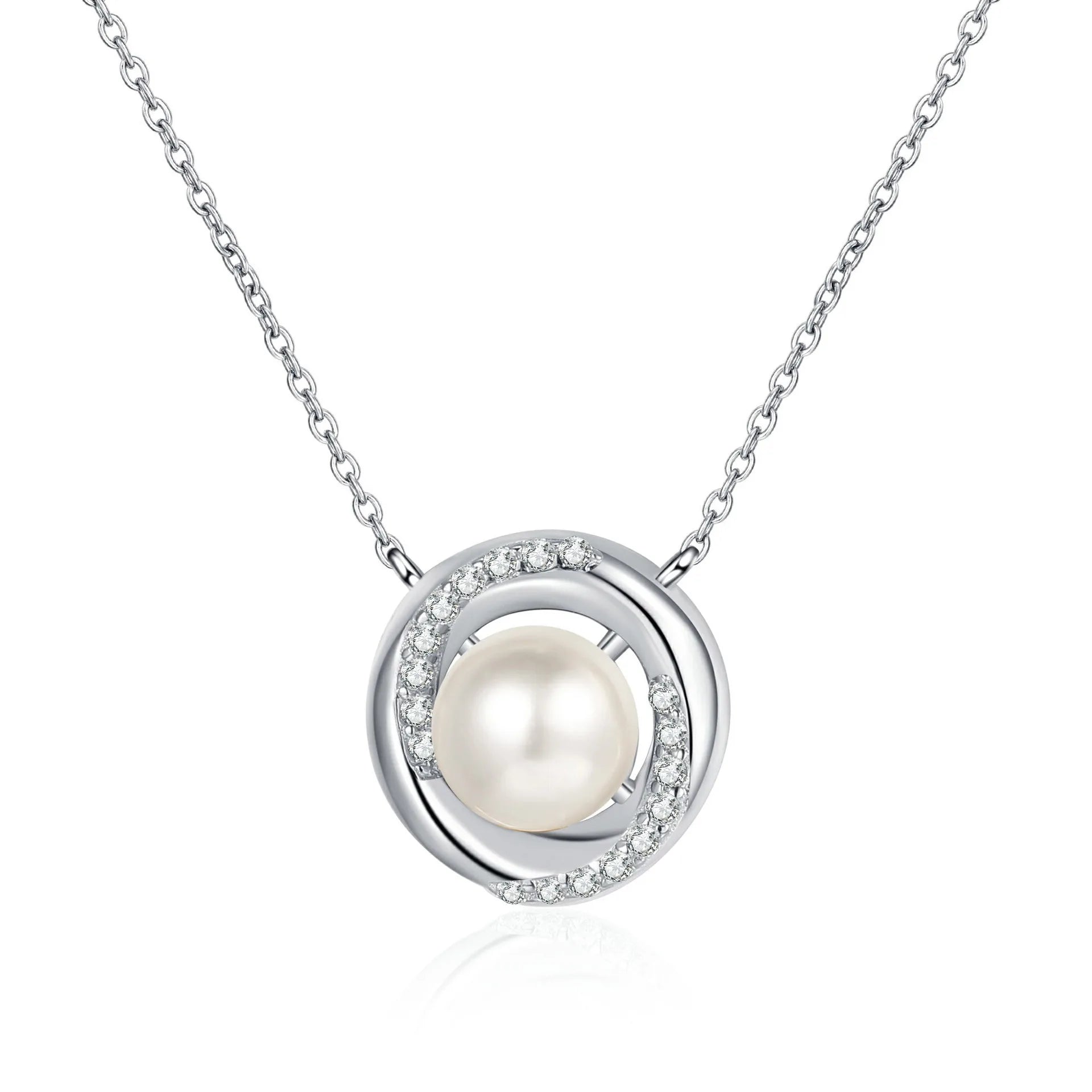 S925 Sterling Silver Moissanite Diamond Pearl Round Pendant Necklace High-Grade Gift for Wedding or Engagement