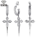 Luxury Iced Out 925 Sterling Silver Rapper Cross Earrings for Men Wholesale CZ Hip Pop Jewelry for Wedding Party Gifts