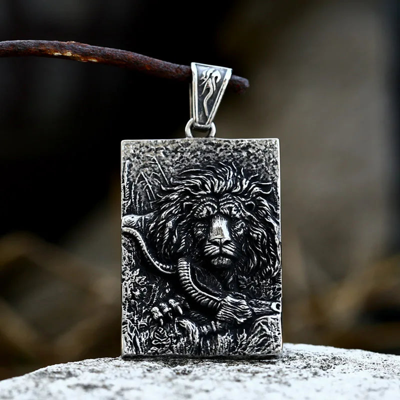 SS8-901P New Fashion 316L Stainless Steel Lion Head Lion Rectangular Men's Pendant Trendy Detailed Animal Jewelry Wholesale