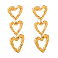 New Fashion Stainless Steel Three Heart Hollow Drop 18k PVD Gold Plated Shape Earrings for Women Waterproof Tarnish Free