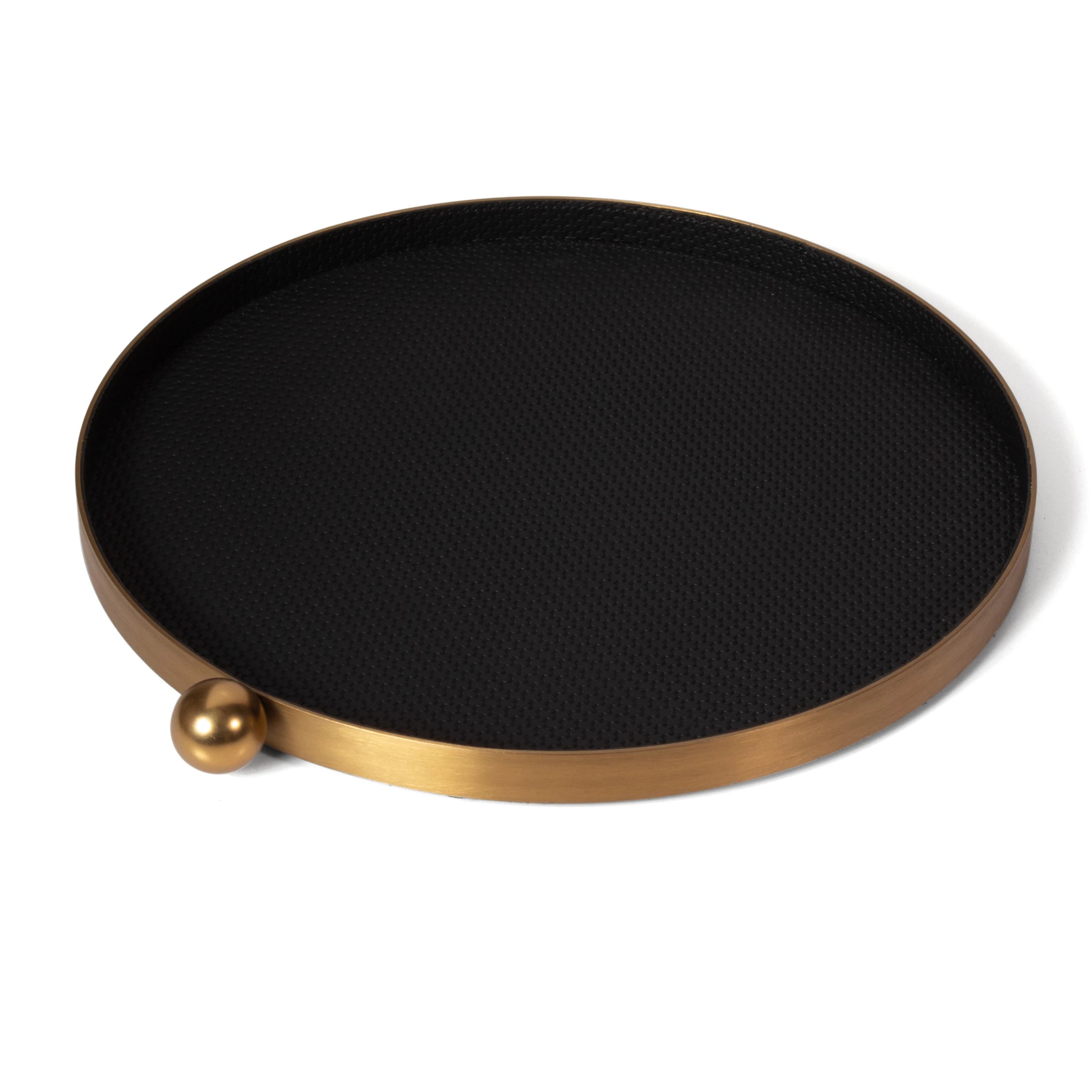 Factory Luxury  Round  Handmade Seiving Tray Black Brushed Brass  Modern Hotel or Restaurant Leather Tea Tray Coffee Tray
