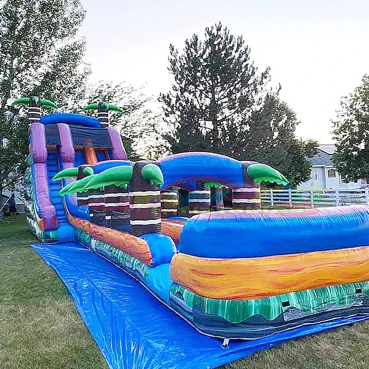 Giant PVC Inflatable Tropical Waterslide Pool Outdoor Blow-Up Palm Tree Bouncy Castle Tobogan with Bounce House Feature