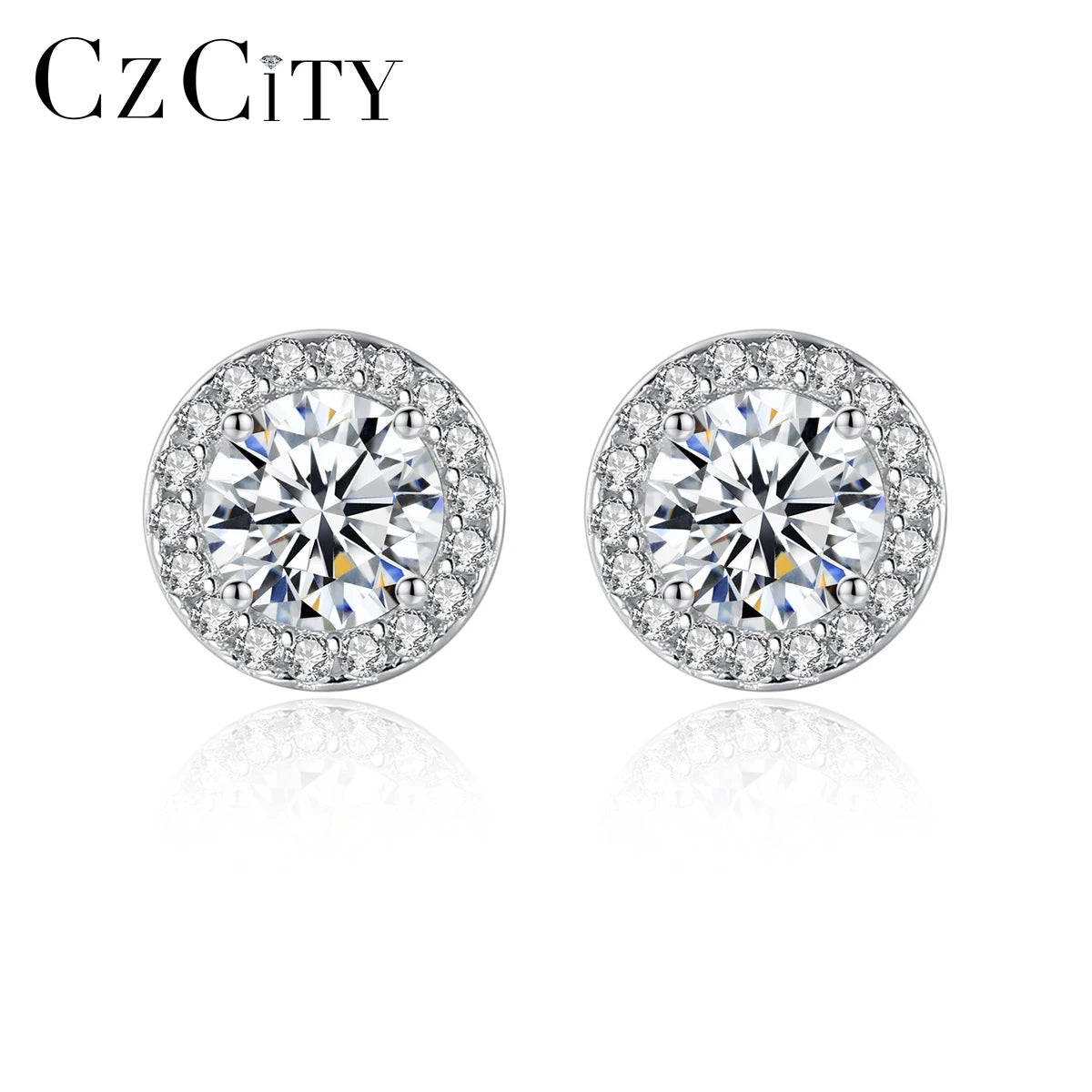 CZCITY Dainty 2021 Trendy Bling Moissanite New Fancy Luxury Lady Silver Designer Stud Fashion Statement Earring