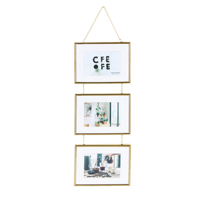 Aluminum Metal Molding Three Opening Gold Picture Frame Fits 3 5x7 Photos  Portrait or Landscape Wall Display  Easy to Install