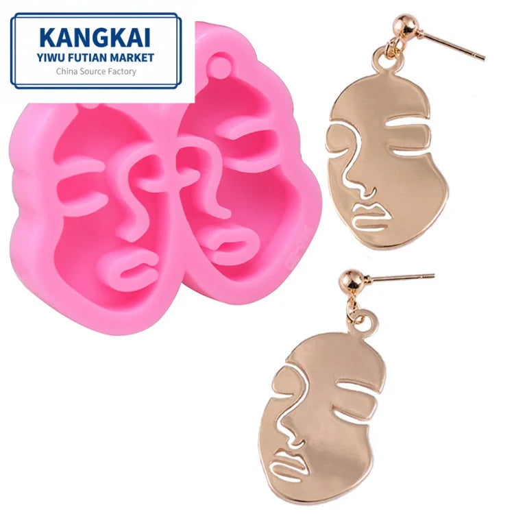Crystal Epoxy Girl Face Earrings Mirror Keychain Silicone Mould Pendant Molds Resin Silicone Mold Deco Noel
