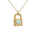 Fashion Drip Oil Love Lock Charm Pendant Women's 18K Gold Plated Heart Necklace Pendant