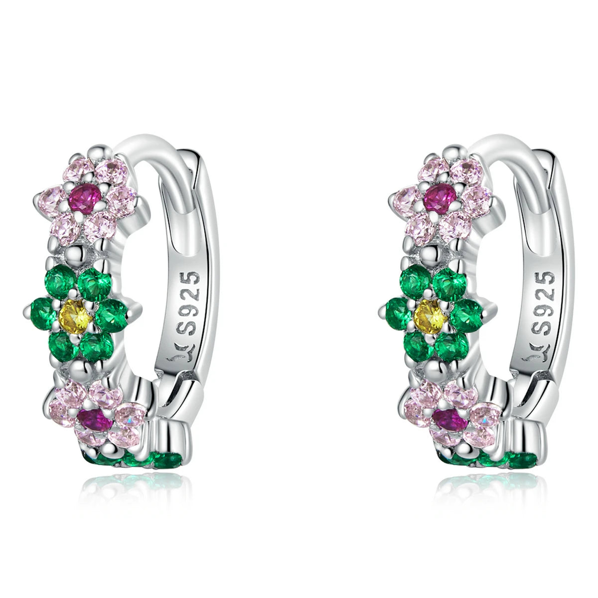 925 Sterling Silver Zircon Gemstone Fine S925 Jewelry Delicate ZC Three-Flower Hoop Earrings Hottest Trend for Women
