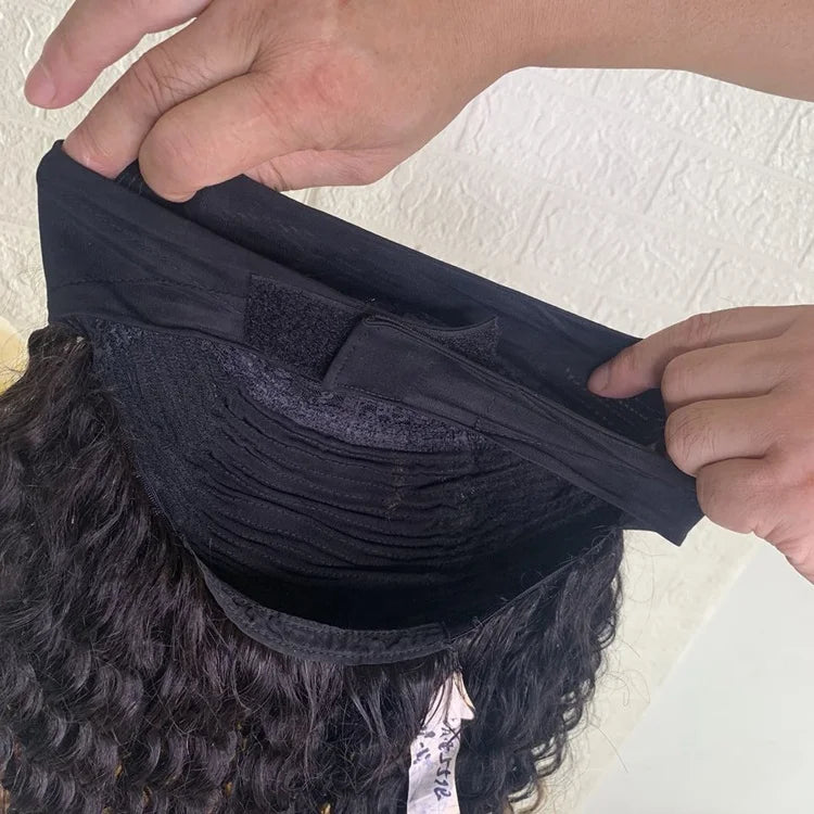 Human Hair Adjustable Half Cap Wigs New Design 100% Virgin Brazilian African Amberican Natural Black 1 Piece Short Kinky Curl