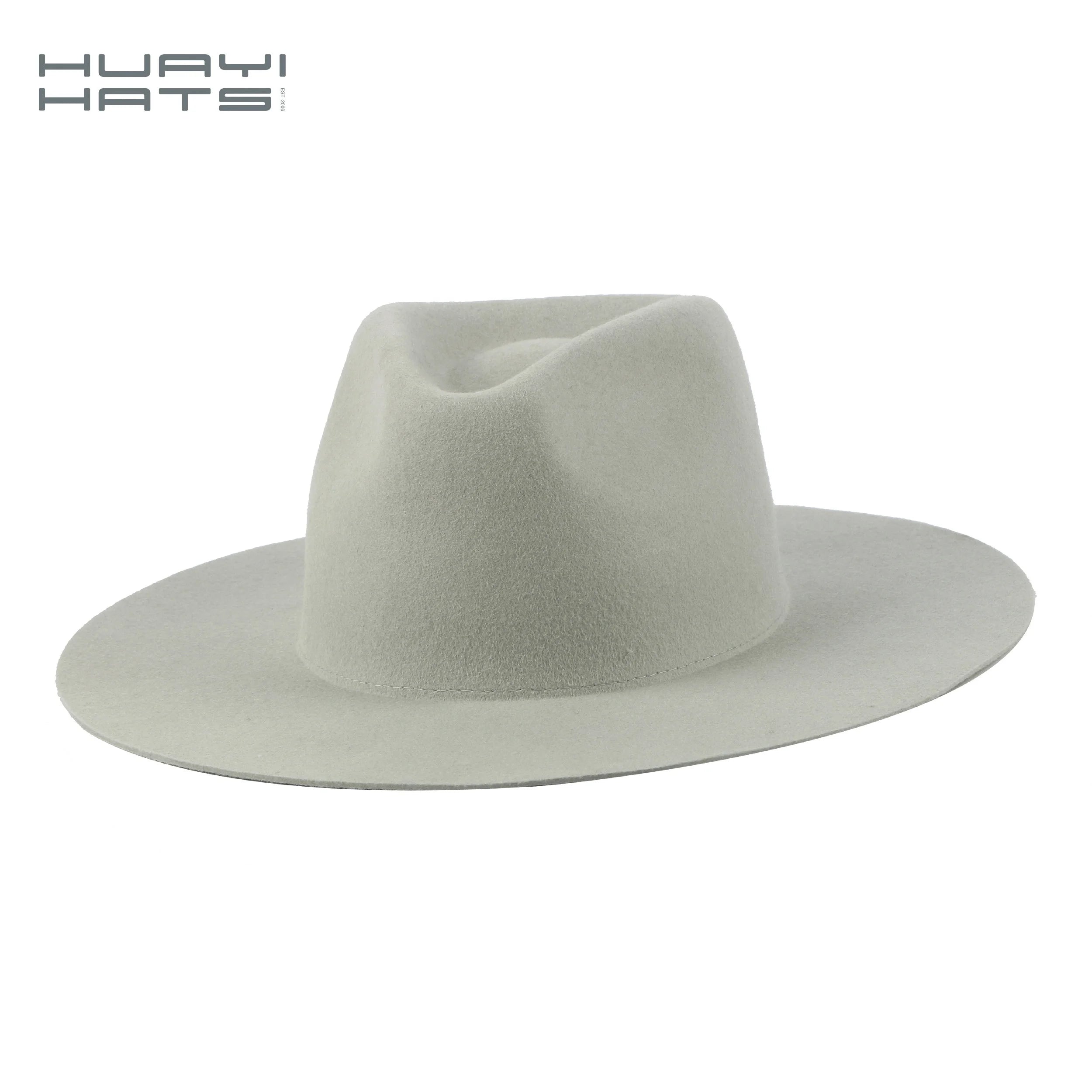 HUAYI HATS Women's Fashion Plain Fedora Hats Wide Brim Felt Hats for Party and Fishing Image Style No Decoration