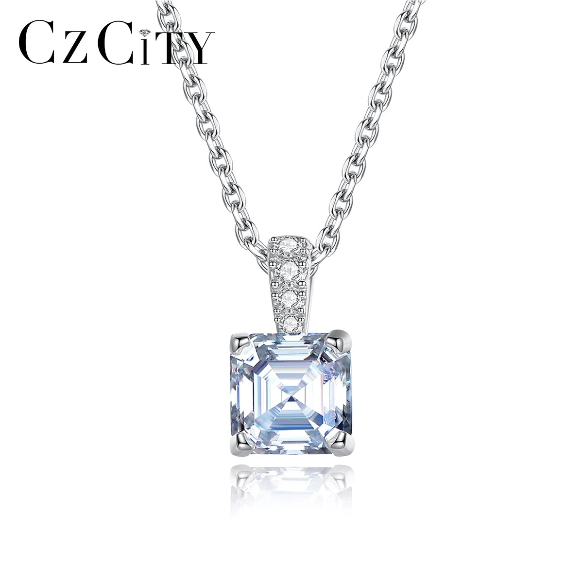 CZCITY Necklace Luxury Woman 1.2CT Square Moissanite Chain Sterling Silver VVS 925 Charm Lab Diamond Pendant
