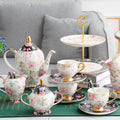 European Style Gold Edge Bone China Tea Set One Teapot 6 Cups and Tray Elegant Eco-Friendly Bowknot Design Coffee Mug Set