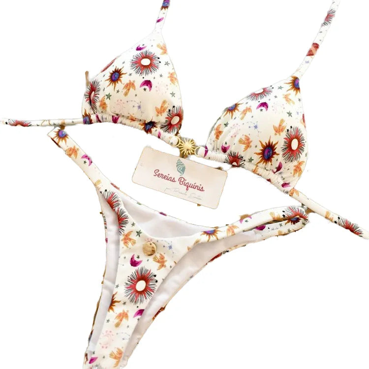 HZYLF-688 Hot Sale Ladies Sexy Design Printed Fabric Triangle Bikini Sets Girl's Customized Swimwear Designer Bikini