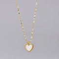 Women's Trendy 18K Gold Plated Stainless Steel Jewelry Necklace Link Chain Bracelet Heart Mother Pearl Shell Heart Charm Pendant