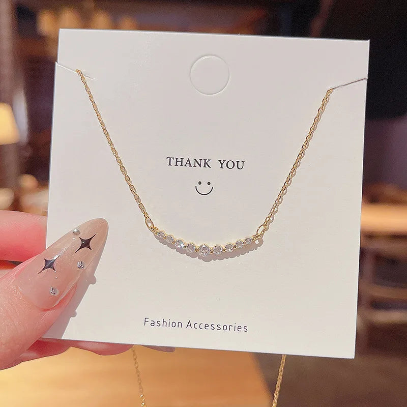 Fashion 14K Gold Filled Necklace Geometric Design Zircon Titanium Steel Pendant Gold Chain Necklaces for Women